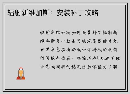 辐射新维加斯：安装补丁攻略